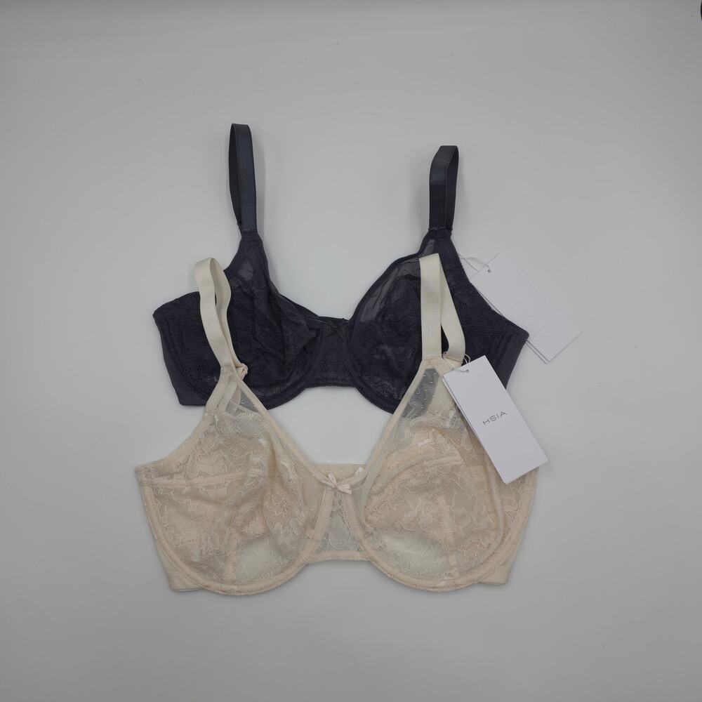 HSIA Bundle of Two Enchante Unlined Lace Underwire Bra Dark Gray Beige 34D/DDD